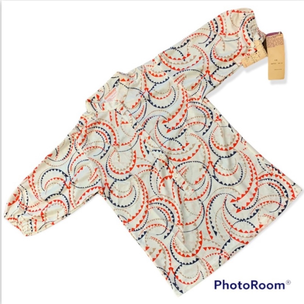 Vintage DONNKENNY Women's Polyester 70s Blouse 7/8 Single Stitch Elastic Arms